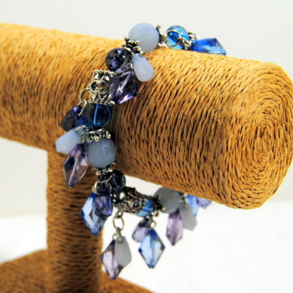 Charm Bracelet Cuff Crystals Metal Bead Dangle - Picture 2 of 4